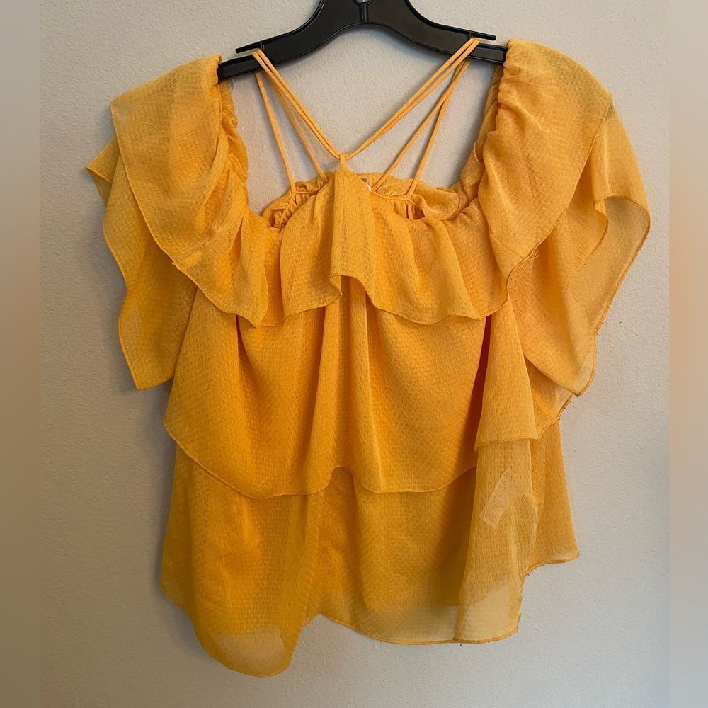 H&M gold chiffon tiered blouse size 12